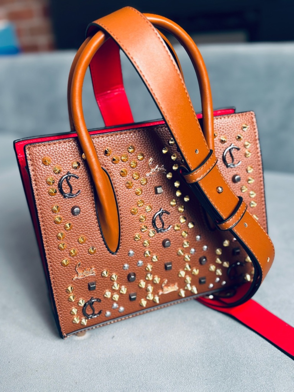 Luxury brown and red tote
